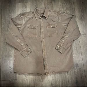 Levi Strauss Two Horse Brand Button Front Work Shirt Mens XL Tan Vintage